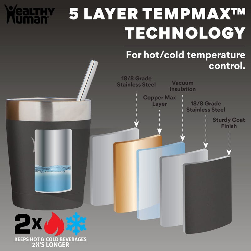 Healthy Human Stainless Steel Tumbler with Straw | Splash Proof Insulated Travel Cruiser Cup | Eco-Friendly Coffee Tumblers with Straws Cleaner & Splash Proof Lid (12oz, Pure Black) - Image 3